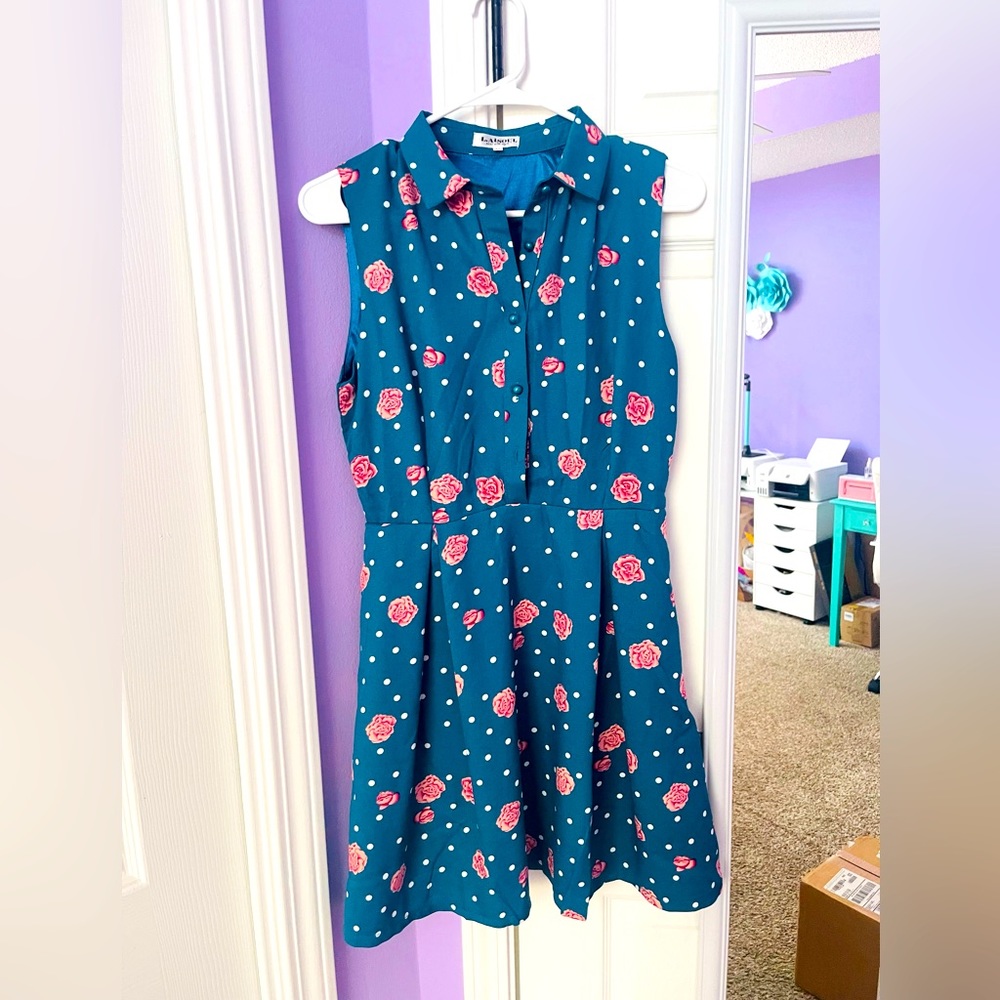 Button up Rose flower dress with collar